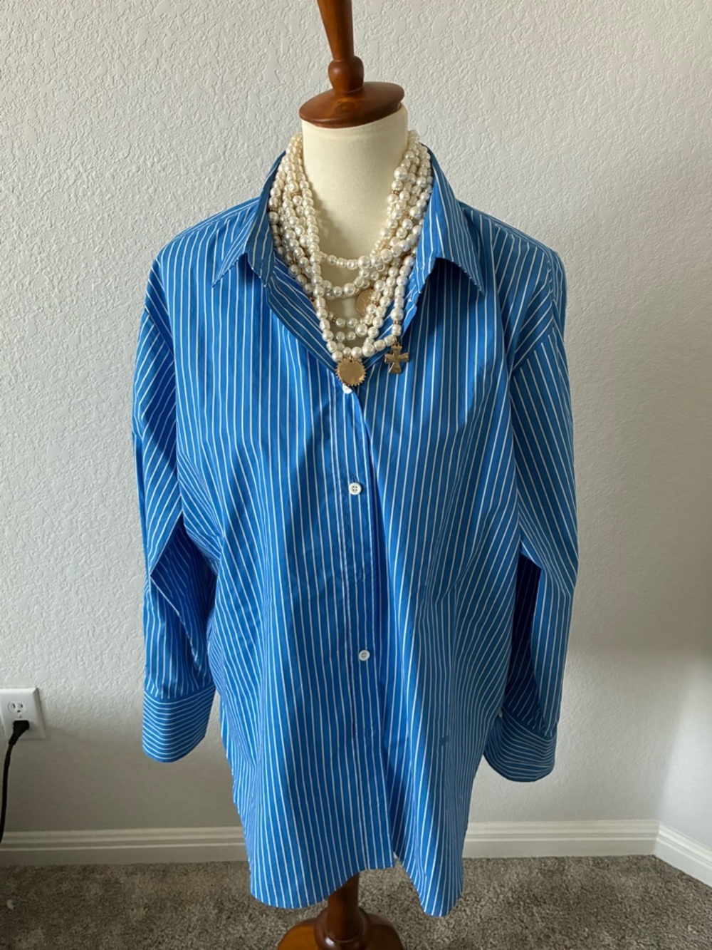 FRAME Blue and White Striped Shirt